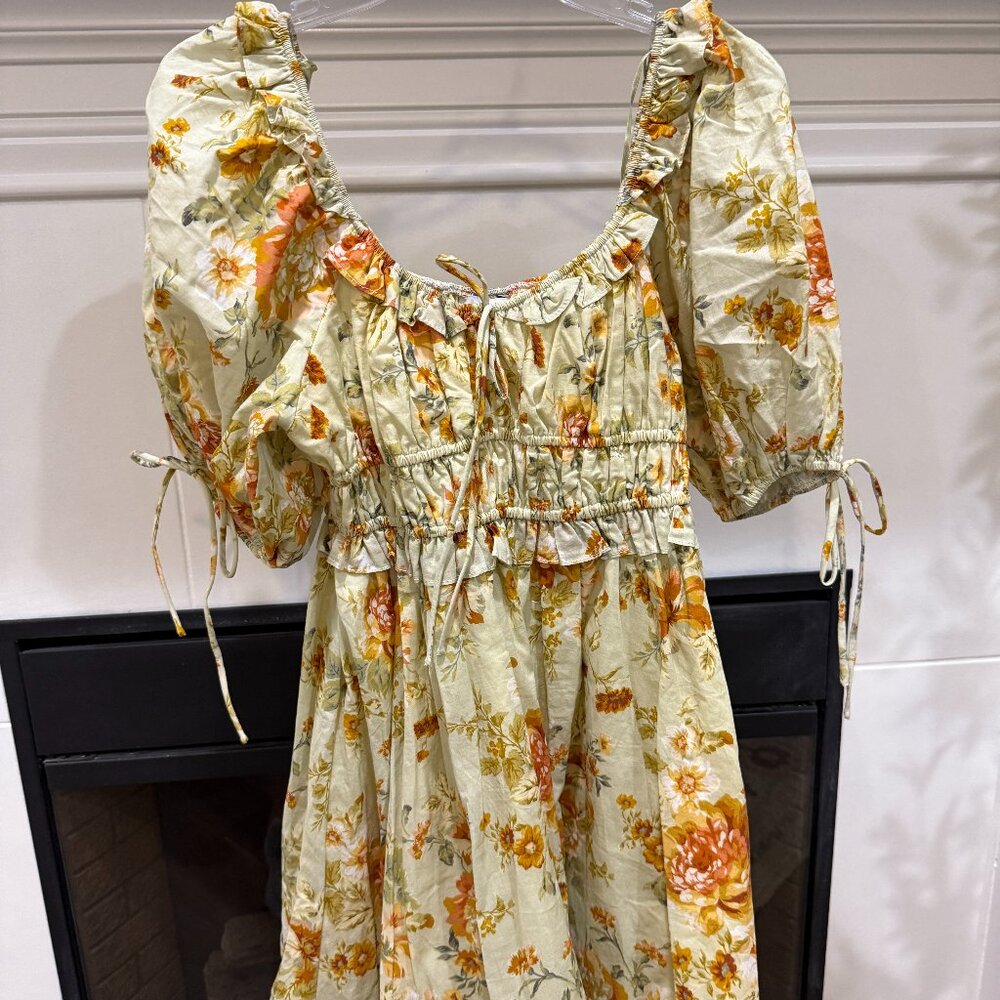EN SAISON Milana Puff-Sleeve Floral Cotton Mini Dress - Small - Picture 2 of 5